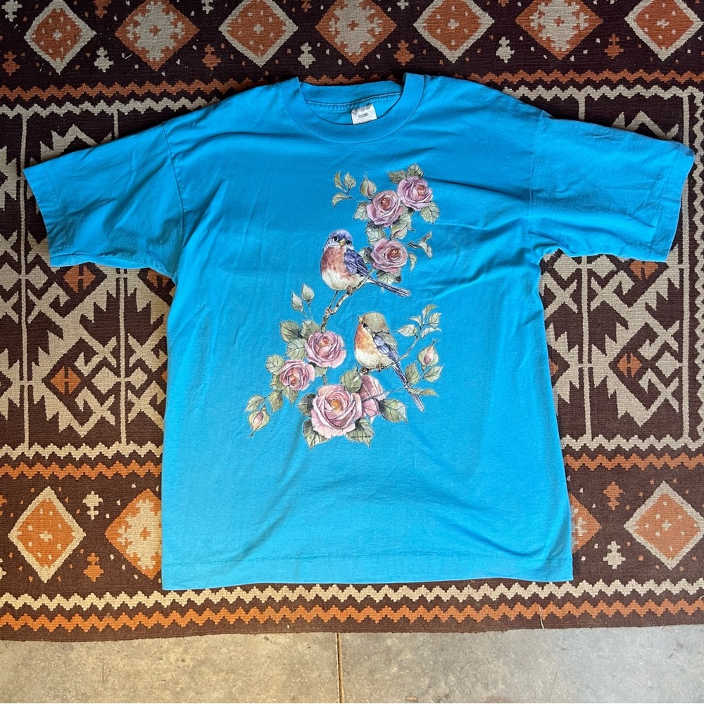Vintage 1980’s Air Waves Bitchin Blue Birds & Roses Single Stitch T-Shirt Large
